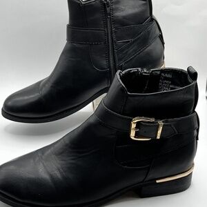 Steve Madden Womens Tauruss Ankle Booties Faux Leather Zipper 7.5 Black Gold